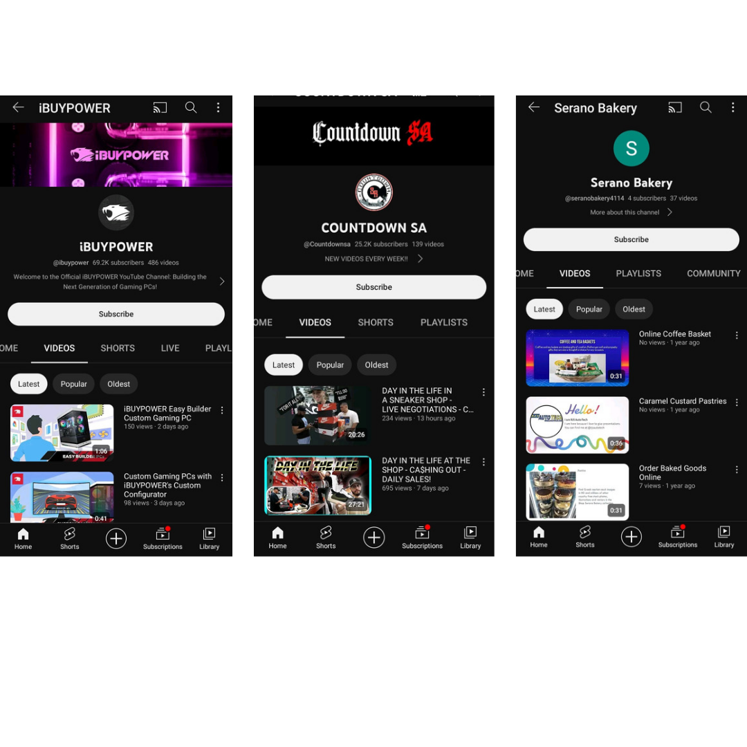 YouTube interface example